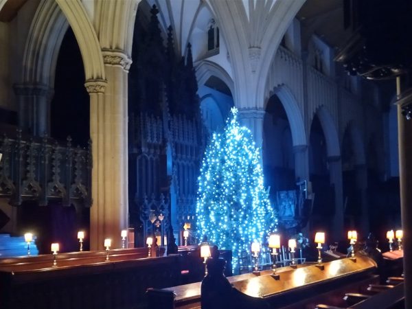 Christmas tree seen from the choir stalls