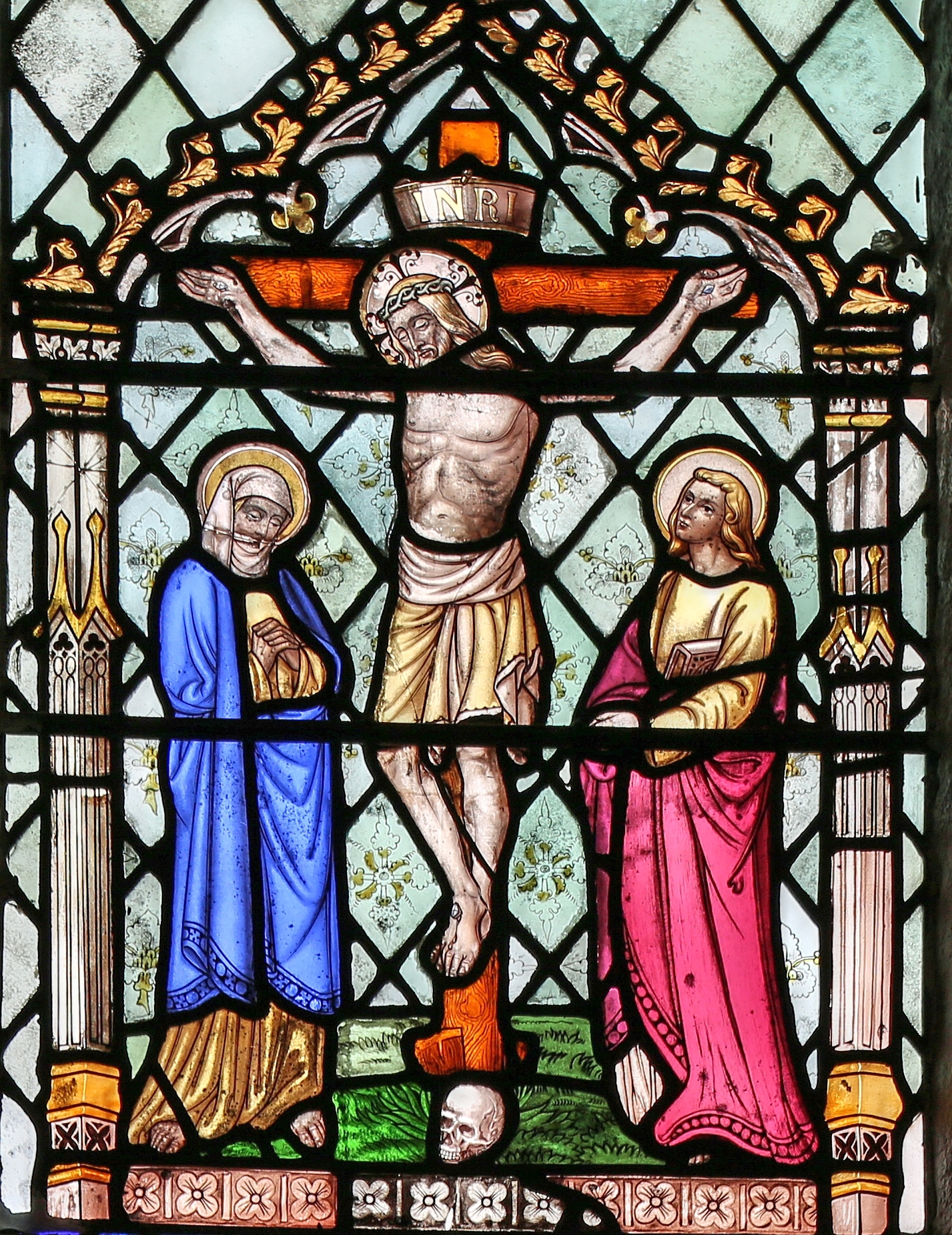 Crucifixion stained glass window